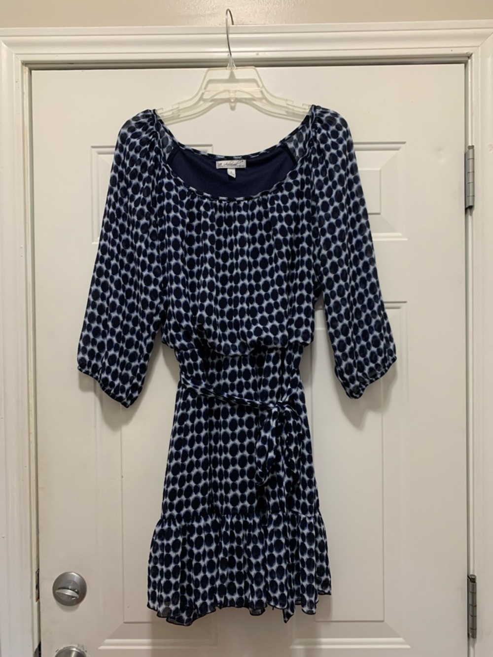 3/$15 Polka Dot Navy Blue Tie-Waist Dress Size Large